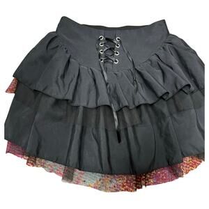 Black Corset waist Cosplay Gothic Lolita Schoolgirl mini skirt tiered sz S